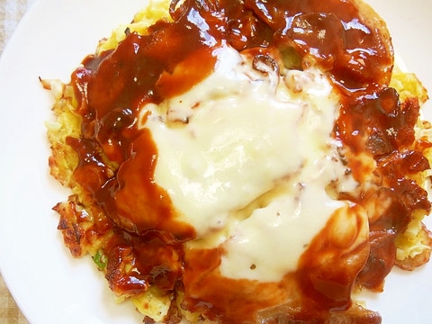 チーズ風味米粉お好み焼き!チーズものせて